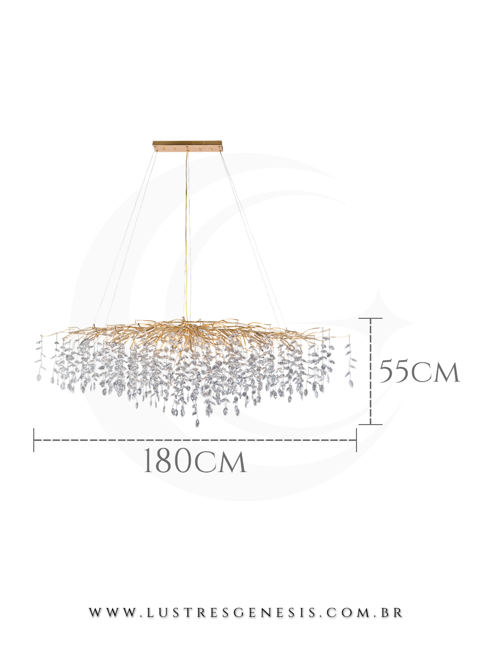 Lustre de Cristal Semente Dourado 180x55m Para Sua Sala de Jantar 